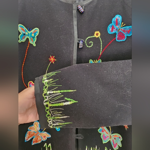 Vintage Julia Kim 90s Butterfly Applique Black Cotton Jacket Size Large - Picture 6 of 7